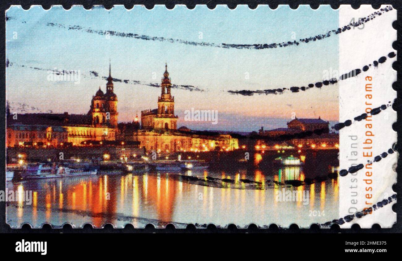 GERMANY - CIRCA 2014: a stamp printed in Germany shows Dresden Elbpanorama, circa 2014 Stock Photo