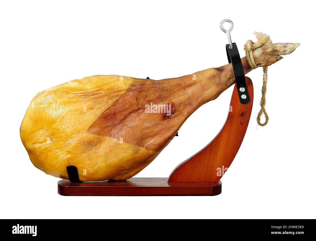 spanish ham on a stand isolated on white Stock Photo Alamy