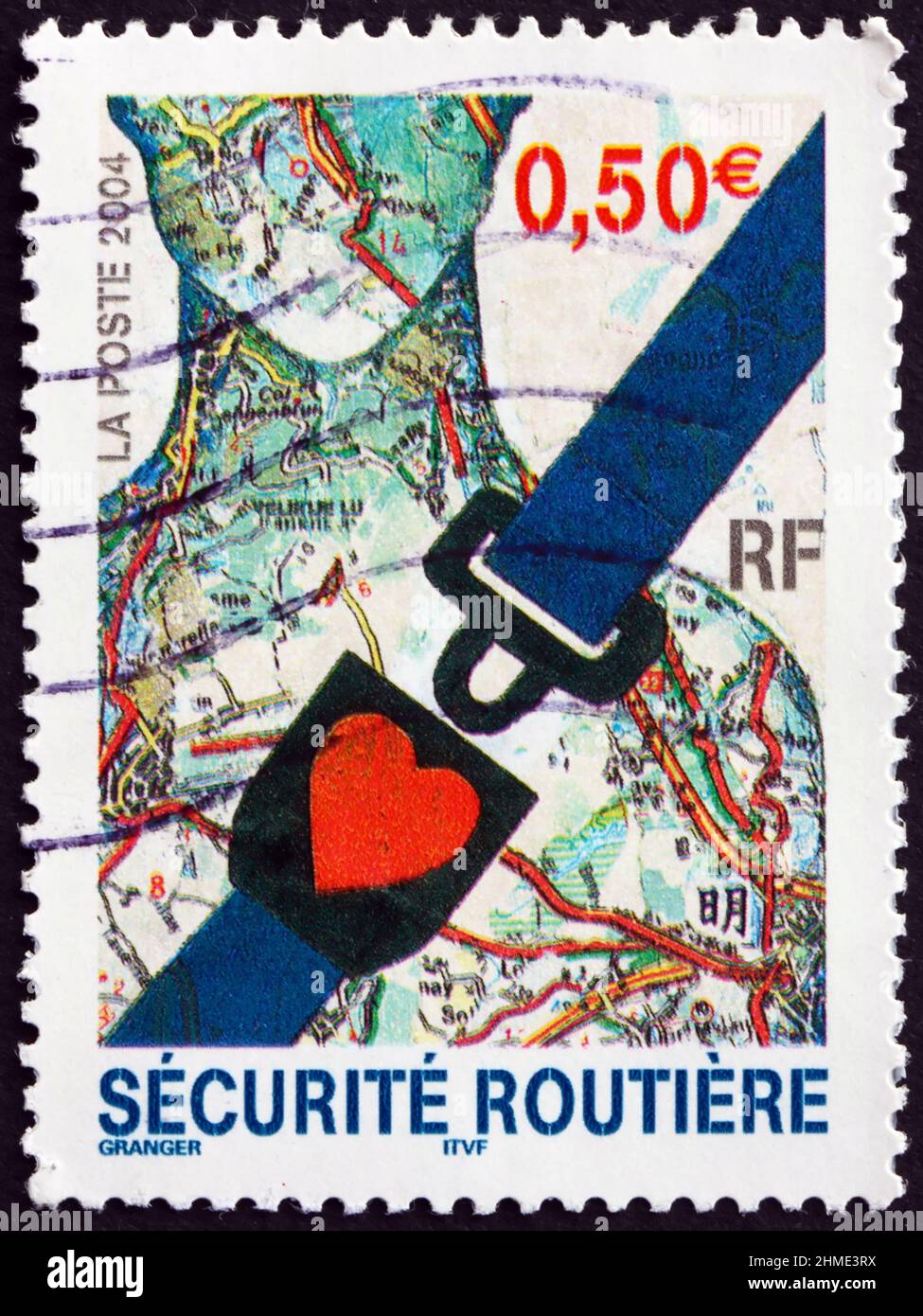 FRANCE - CIRCA 2004: a stamp printed in France dedicated to road safety, circa 2004 Stock Photo