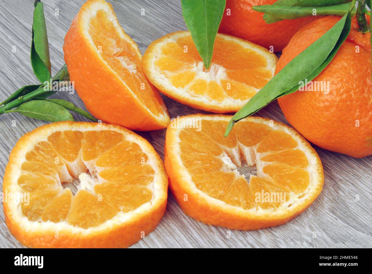 mandarin orange with leaves macro details Stock Photo Alamy