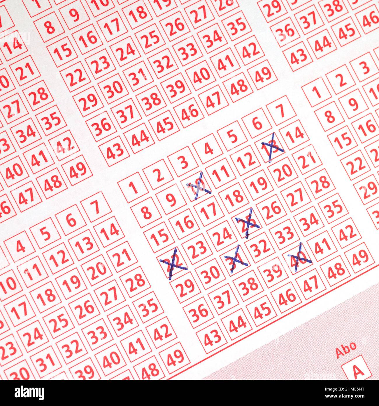 Lottery ticket with ticked numbers Stock Photo Alamy
