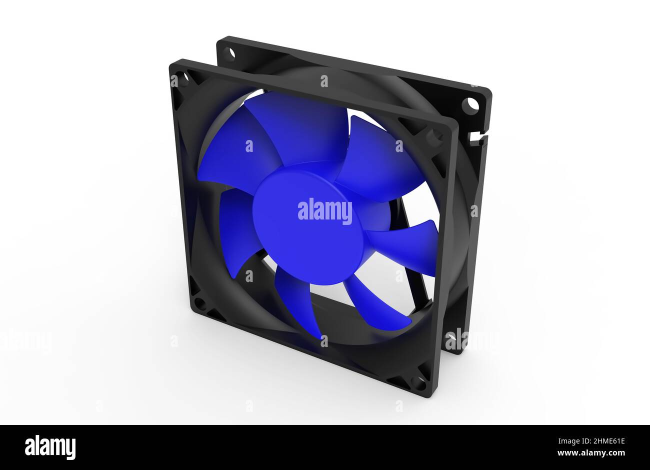 Blue Computer fan cooler isolated on white 3d image illustration Stock ...