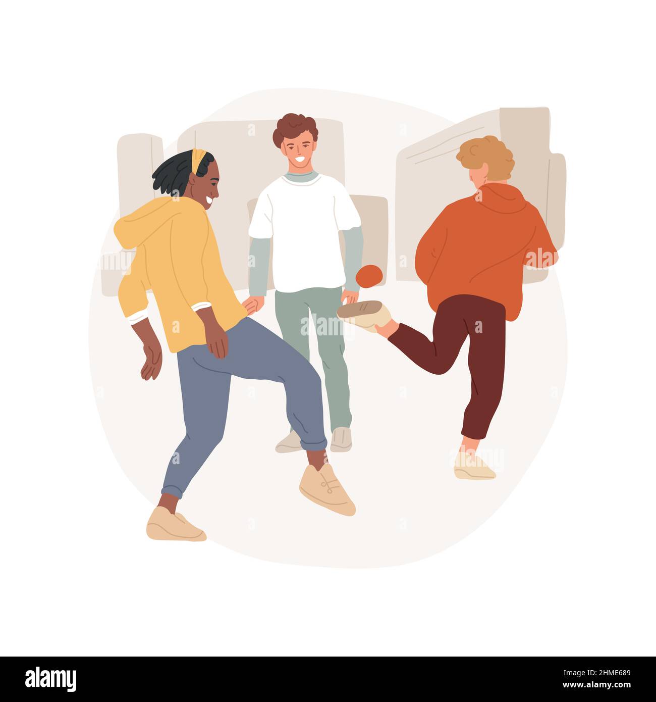 Hacky sack abstract concept vector illustration. Group of teens playing