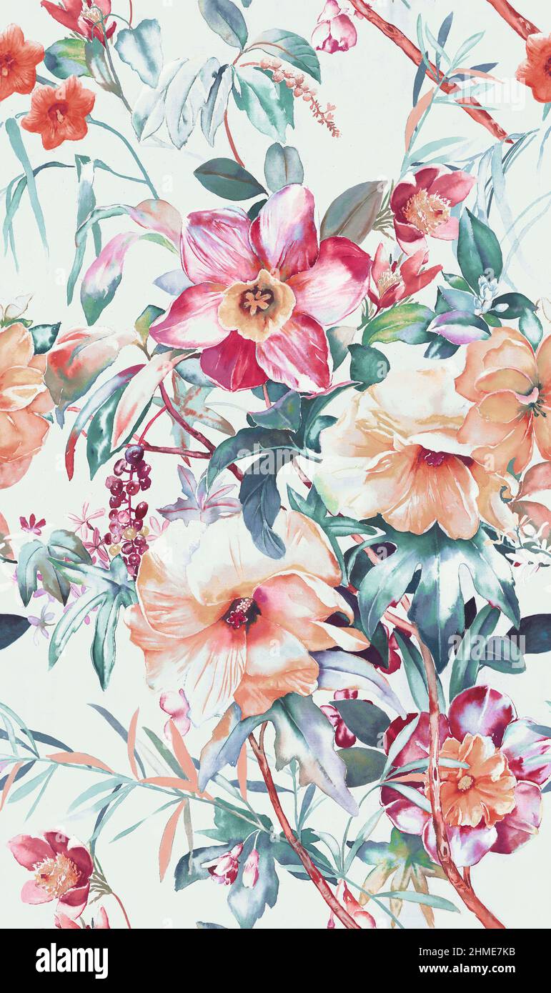 Watercolor Flower Illustrations, Digital Print Flowers Stock Photo