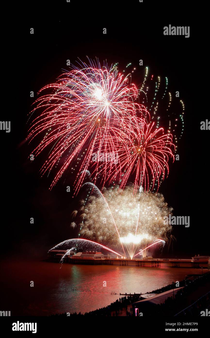 Fireworks on Cromer Pier, Norfolk. New Years Day 2022 at 5.00 p.m Stock
