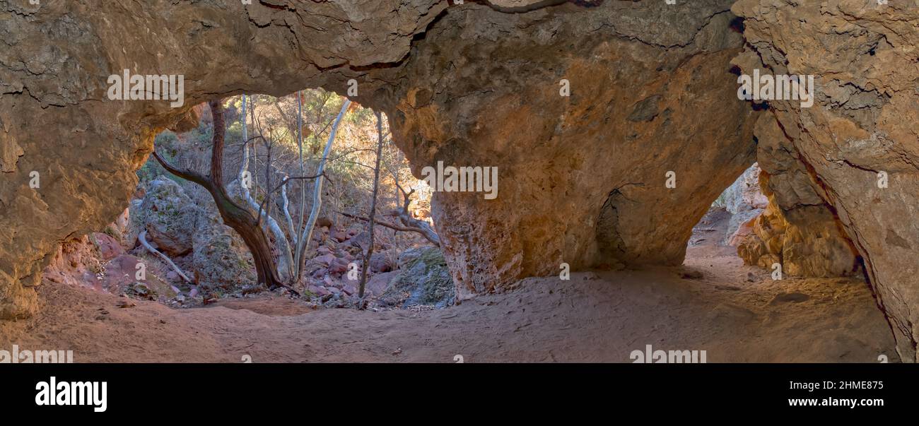 An arch cave along the Pine Creek Trail in Tonto Natural Bridge State Park Arizona. Stock Photo