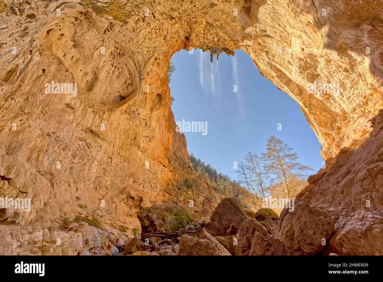 The arch cave below the bridge in Tonto Natural Bridge State Park Arizona. Stock Photo