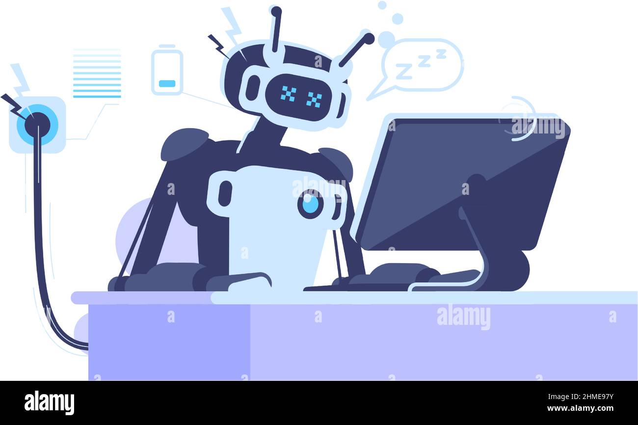 AI in workplace semi flat RGB color vector illustration Stock Vector
