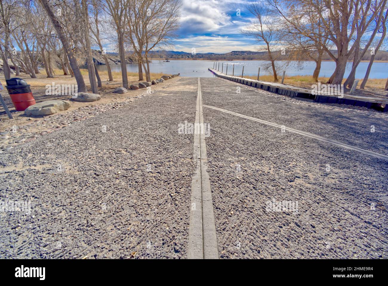 The boat ramp at Willow Lake in Prescott Arizona. This is a public park. No property release is needed. Stock Photo