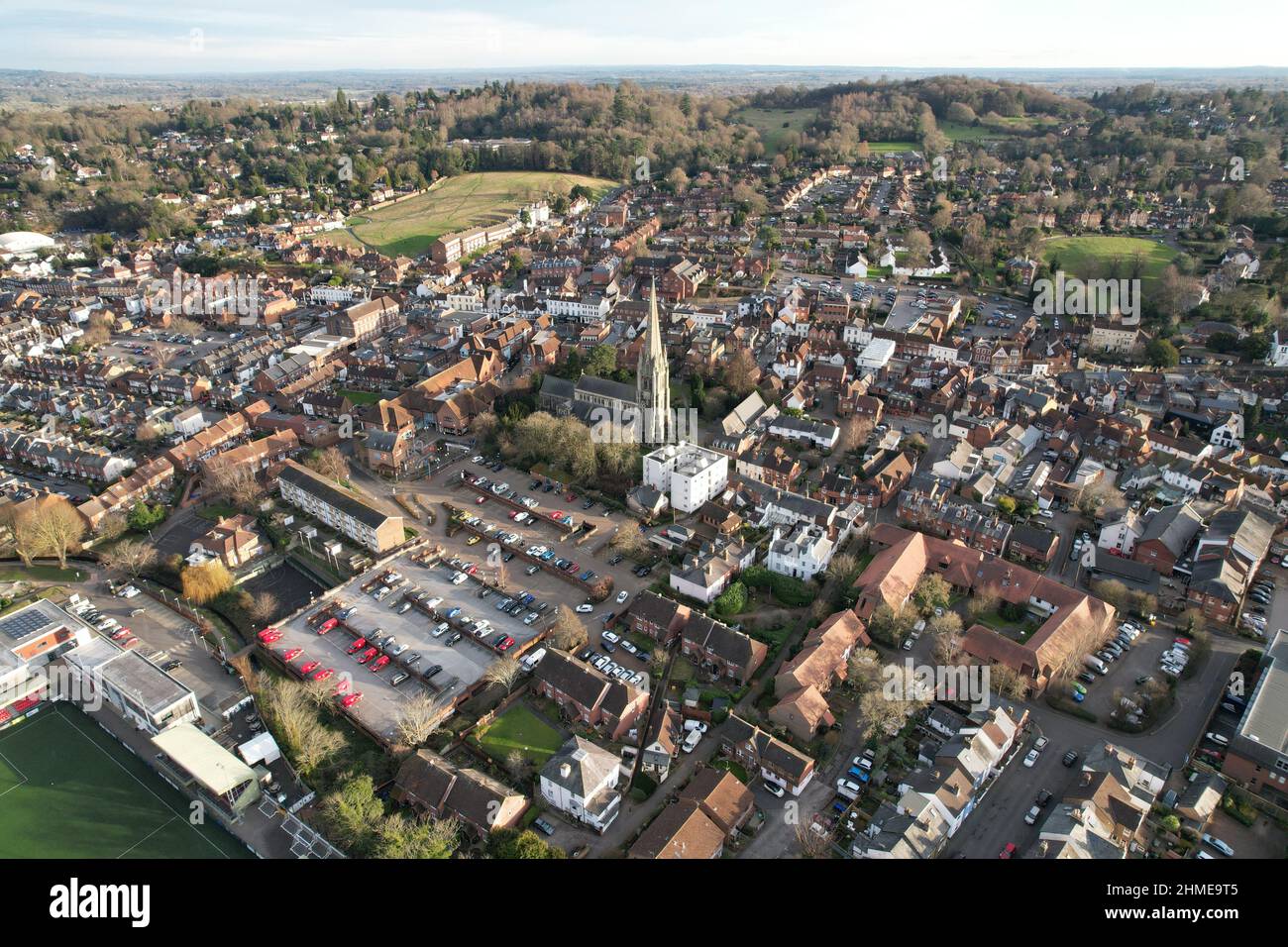 Dorking Surrey UK Aerial drone view Stock Photo