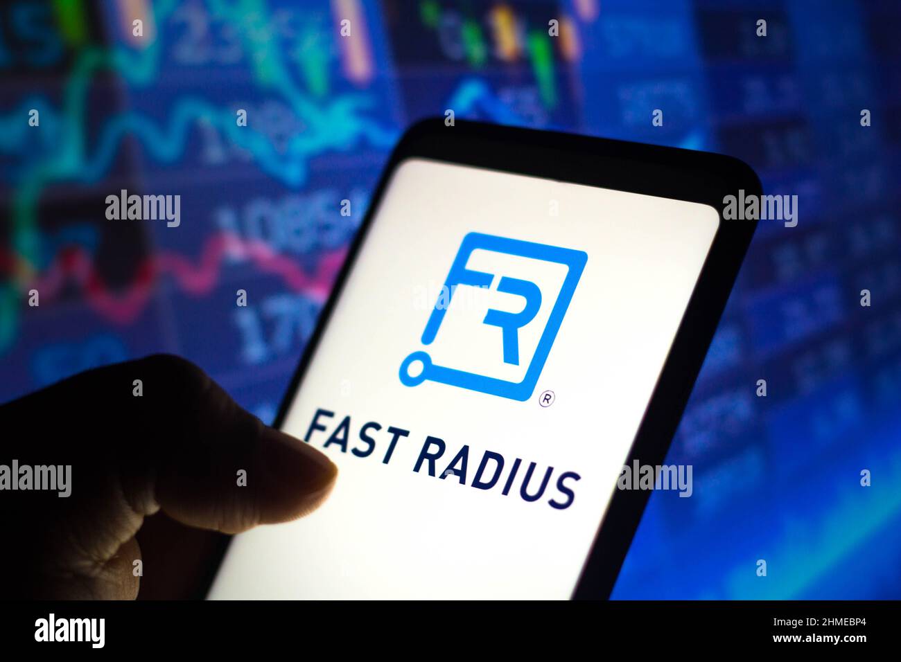 In this photo illustration the Fast Radius logo seen displayed on a smartphone screen. (Photo by Rafael Henrique / SOPA Images/Sipa USA) Stock Photo