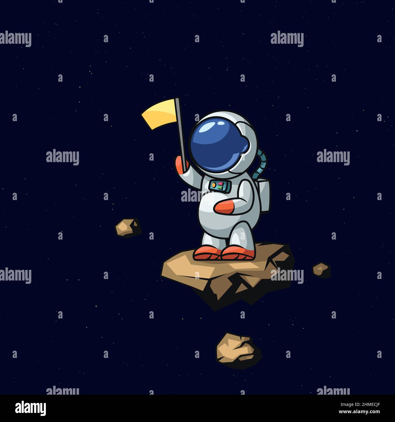 astronaut floating in deep space on asteroid Stock Vector