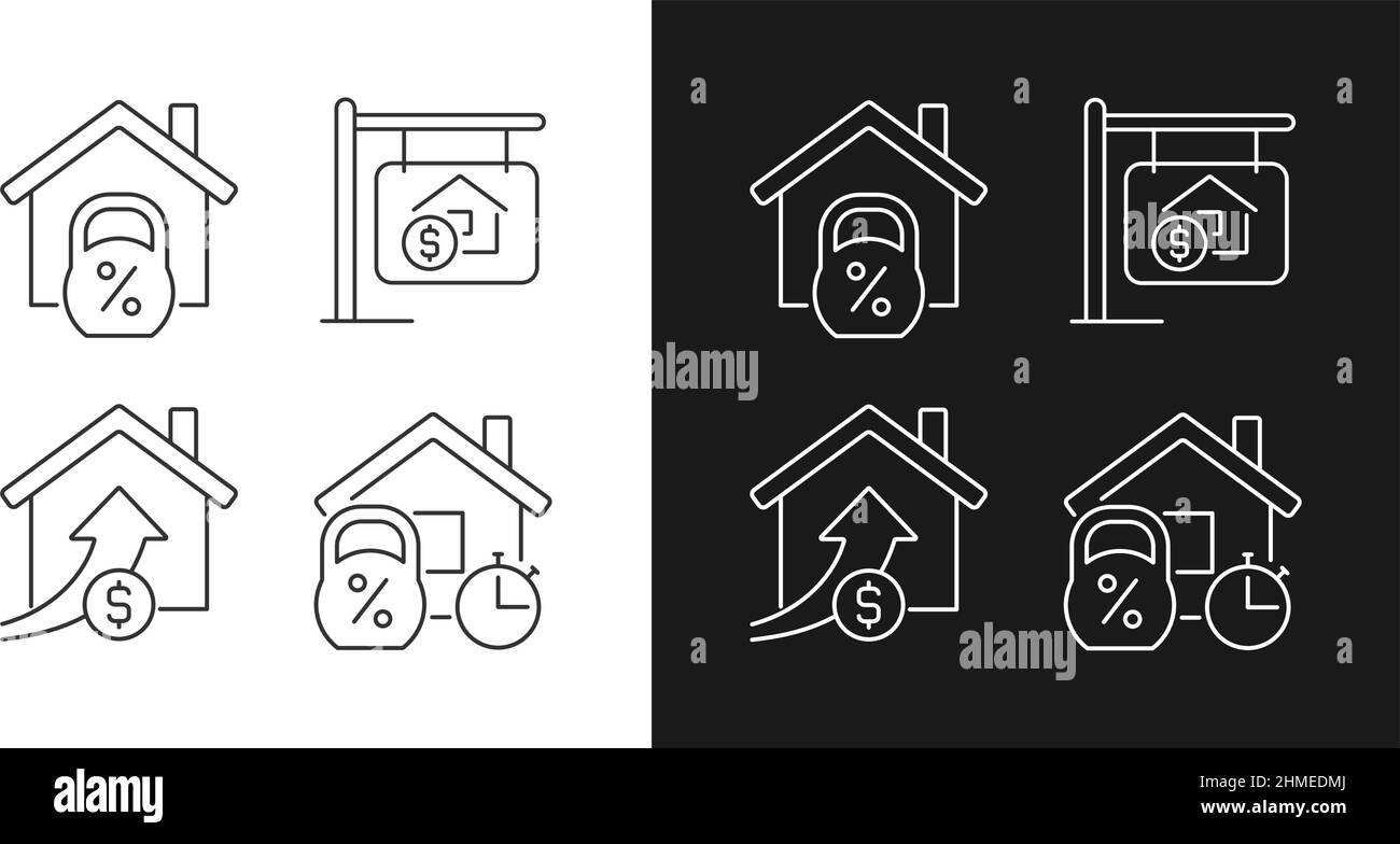 Buying house linear icons set for dark, light mode Stock Vector