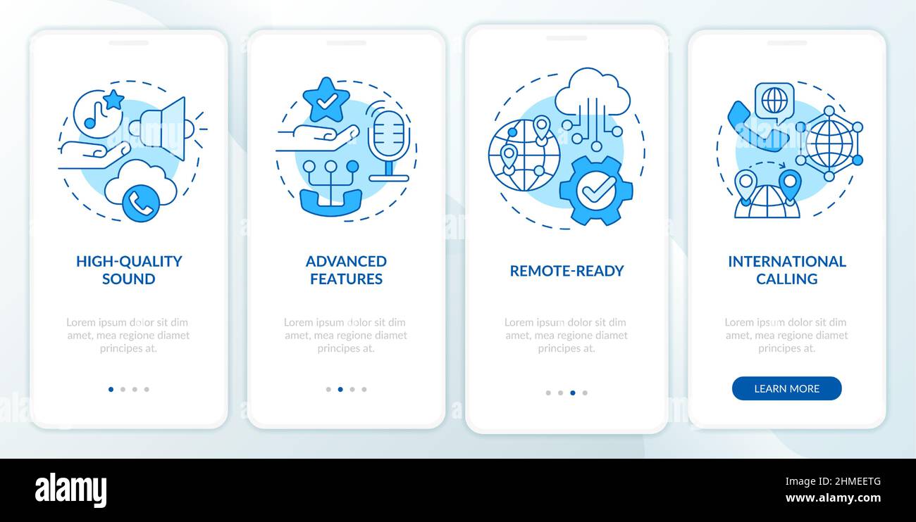 Benefits of VOIP blue onboarding mobile app screen Stock Vector Image ...