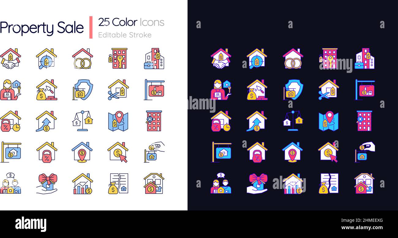 Property sale light and dark theme color icons set Stock Vector Image ...