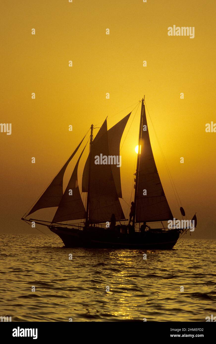 shooner sunset mediterranean sea Stock Photo