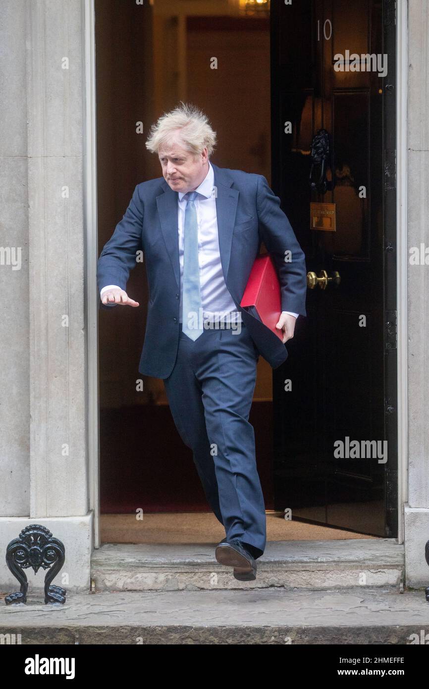 LONDON, UK FEB 9TH . Prime Minister Boris Johnson leaves Number 10 Downing Street For PMQs on Wednesday 9th February 2022. (Credit: Lucy North | MI News) Credit: MI News & Sport /Alamy Live News Stock Photo