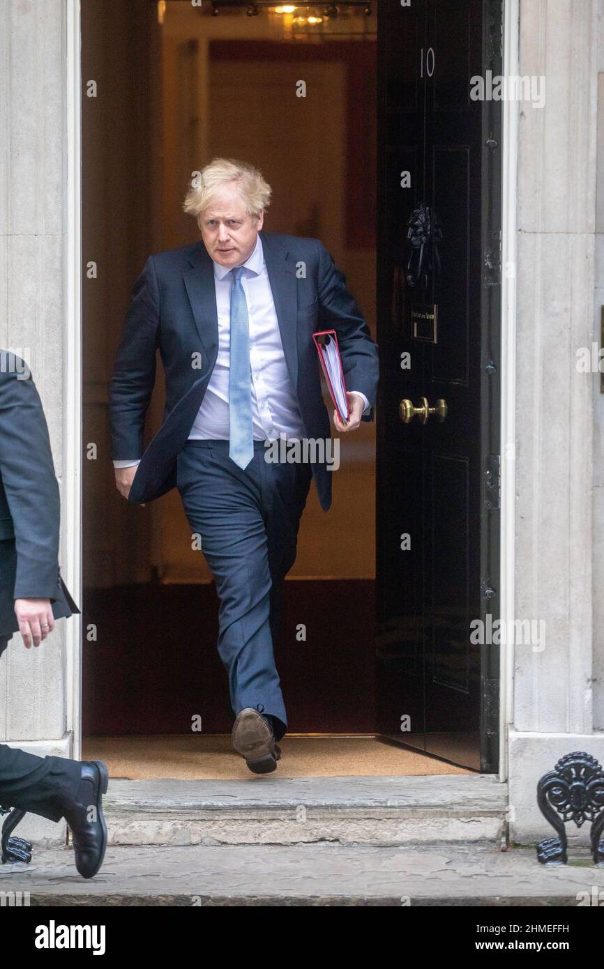 LONDON, UK FEB 9TH . Prime Minister Boris Johnson leaves Number 10 Downing Street For PMQs on Wednesday 9th February 2022. (Credit: Lucy North | MI News) Credit: MI News & Sport /Alamy Live News Stock Photo