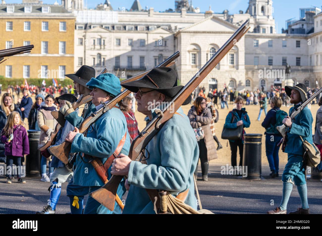 The Kings Army, part of the English Civil War Society. 50th Anniversary of the Kings Army parade. London, January 30, 2022 Stock Photo