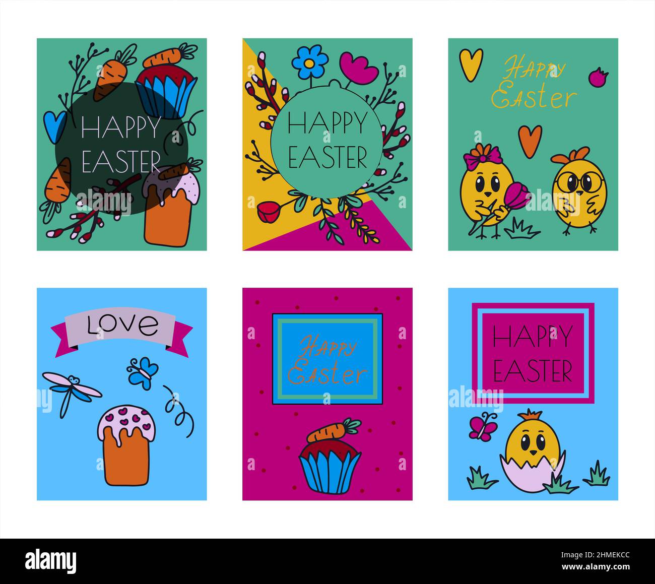 Easter traditional doodle banners eggs, chickens, basket, Christian