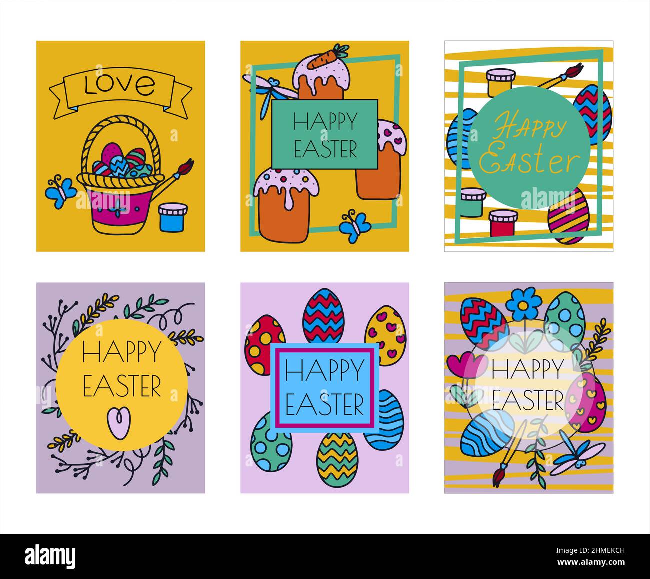 Easter traditional doodle banners eggs, chickens, basket, Christian