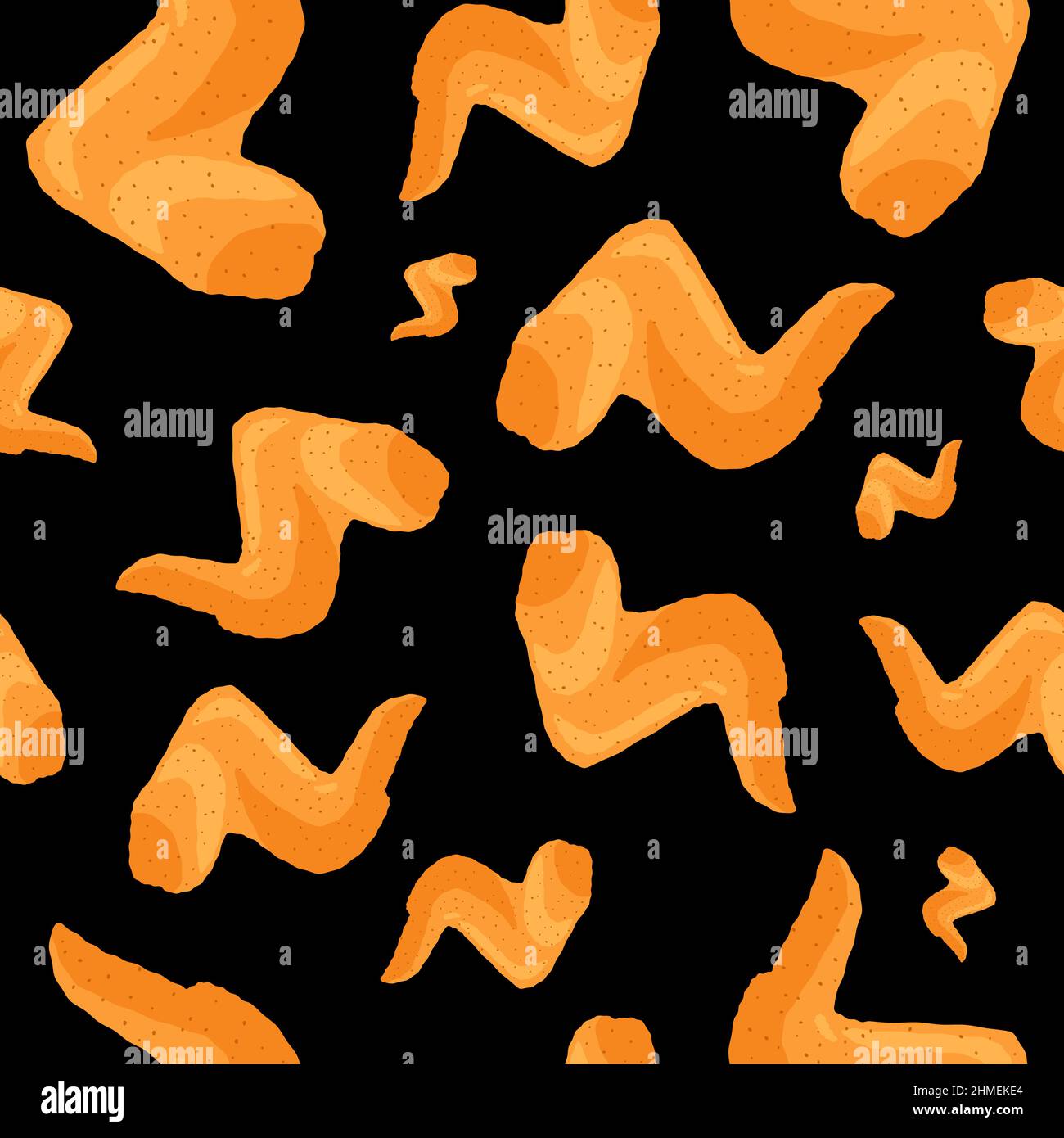 Fried crispy chicken wings seamless pattern on black background ...