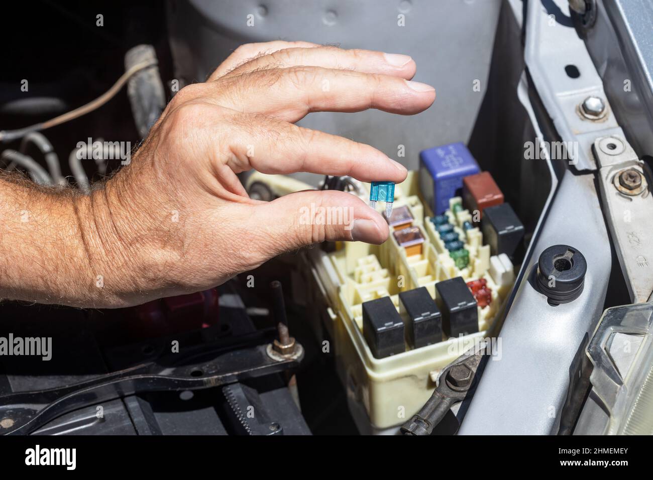A car fuse replacement close up Stock Photo