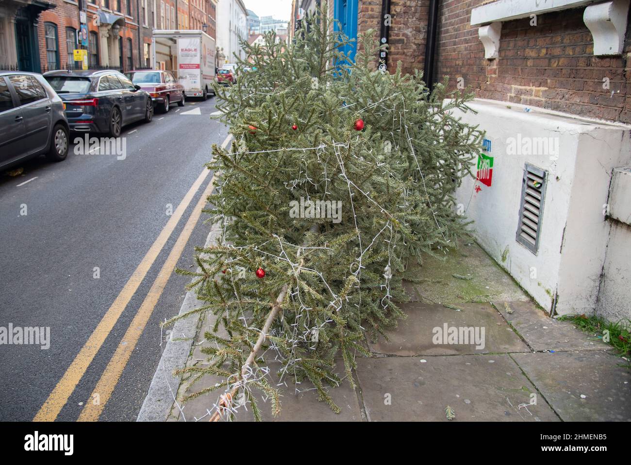 Christmas tree on the pavement of Fournier Street next to the East