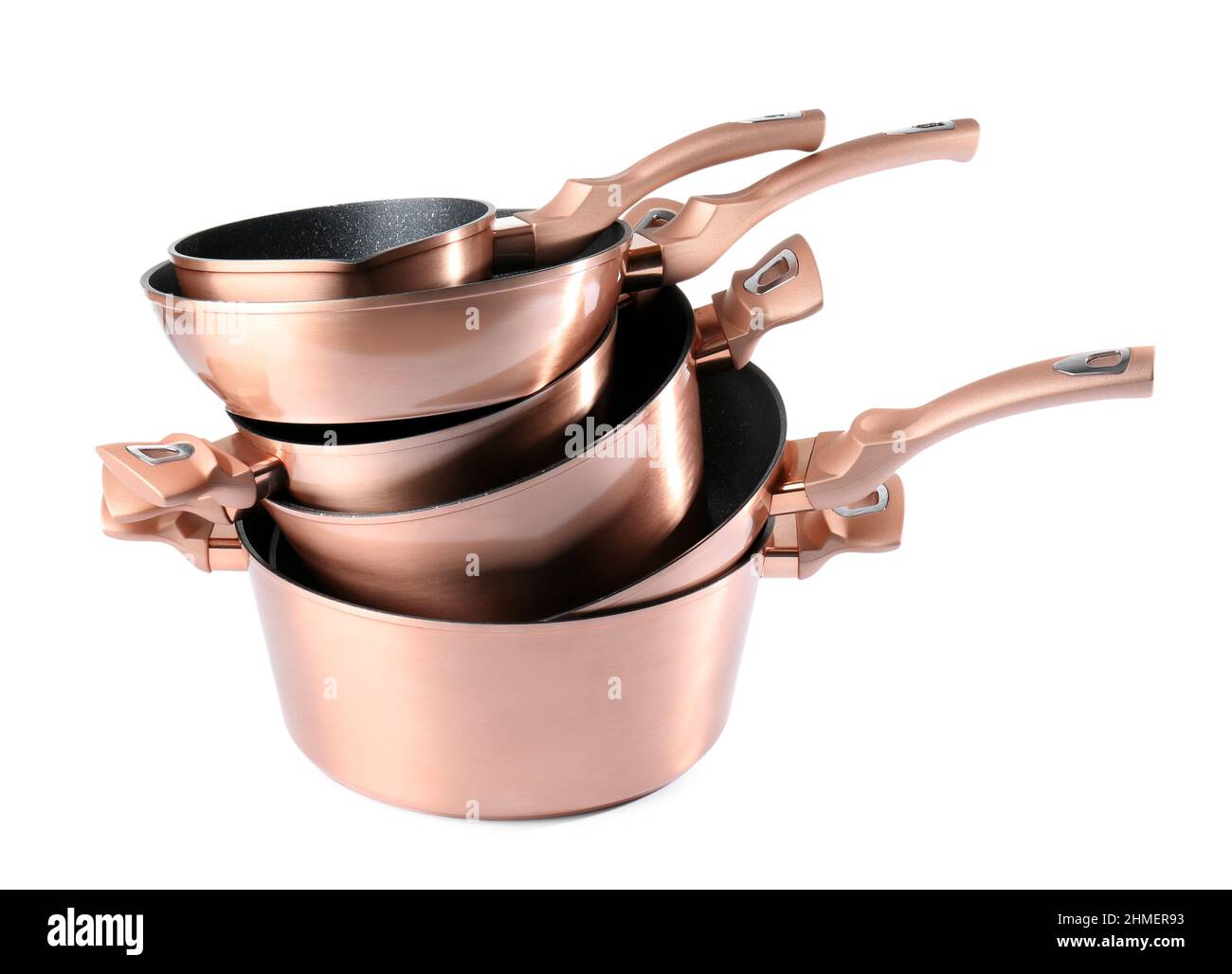 Set of copper kitchen utensils on white background Stock Photo Alamy