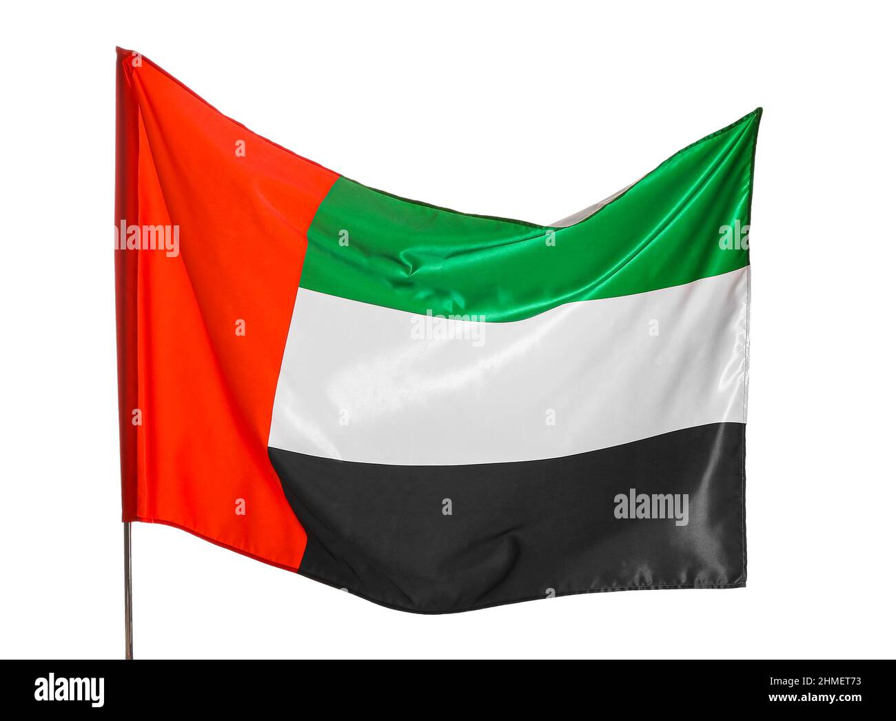 National UAE flag waving on white background Stock Photo Alamy