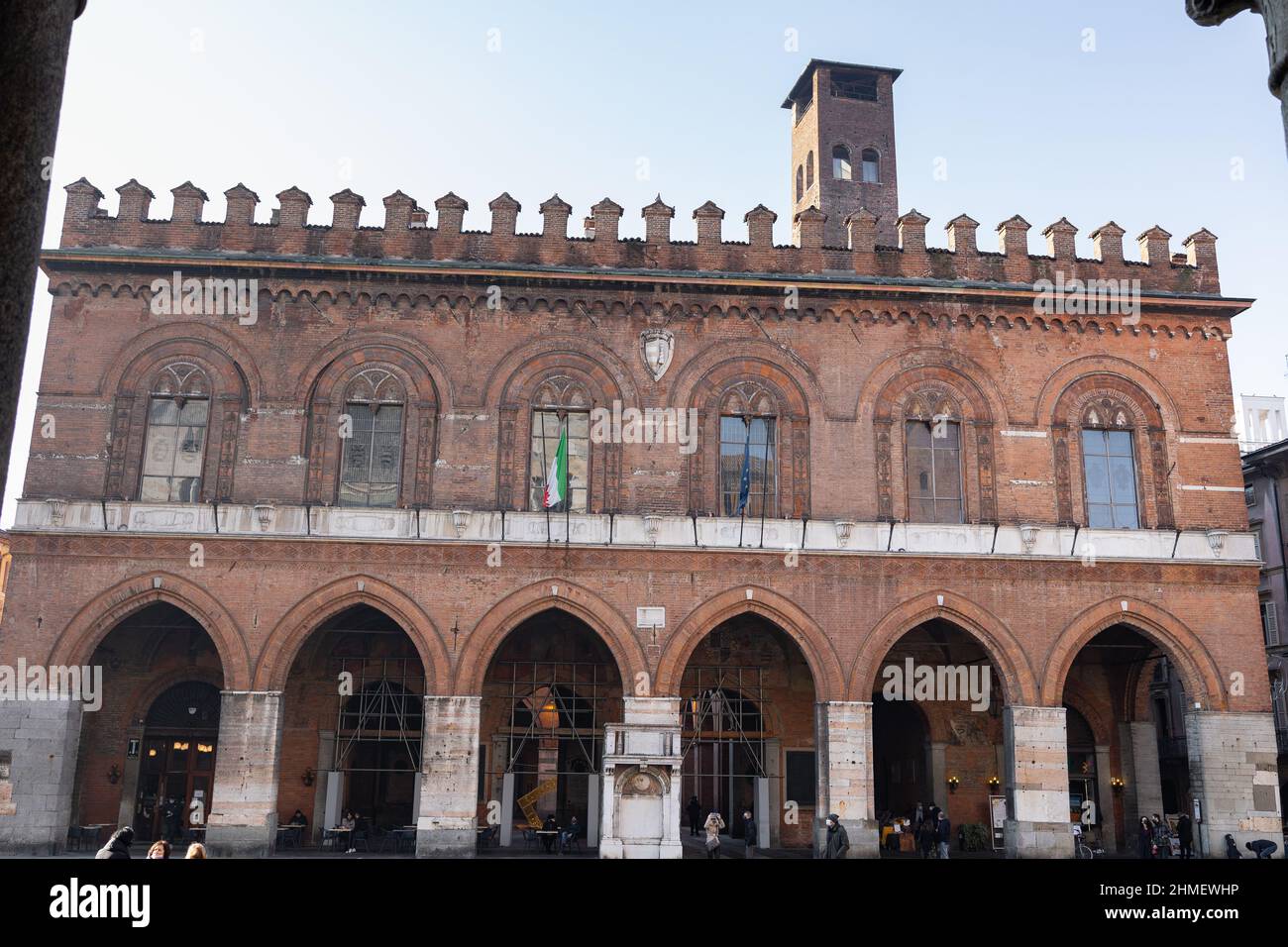 External Facade of the Town Hall of Cremona in front of the Cathedral, Lombardy, Italy. Stock Photo