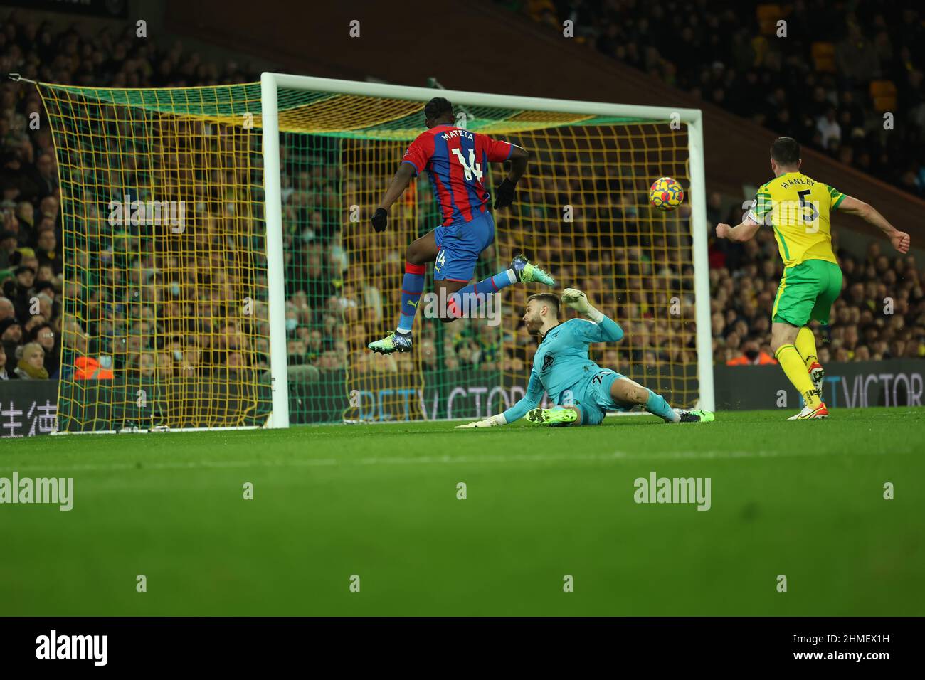 Norwich, UK. 9th February 2022 ; Carrow Road, Norwich, Norforlk, England; Premier League football, Norwich versus Crystal Palace; Jean-Philippe of Crystal Palace scores but it is disallowed for offside Credit: Action Plus Sports Images/Alamy Live News Stock Photo
