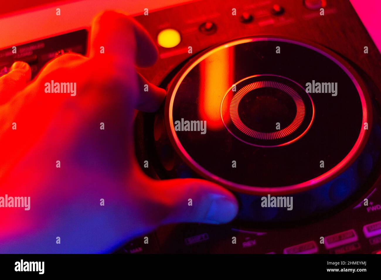 DJ mix studio audio tracks mixing buttons pads decks mixing console frequencies Stock Photo Alamy