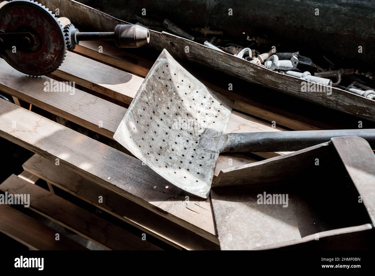 Old farm tools Stock Photo