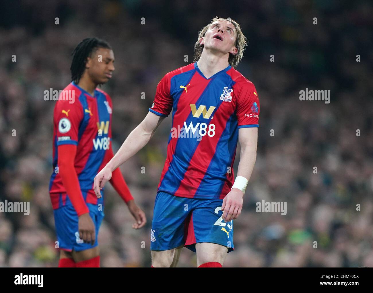 Crystal Palace's Conor Gallagher reacts during the Premier League match at Carrow Road, Norwich. Picture date: Wednesday February 9, 2022. Stock Photo