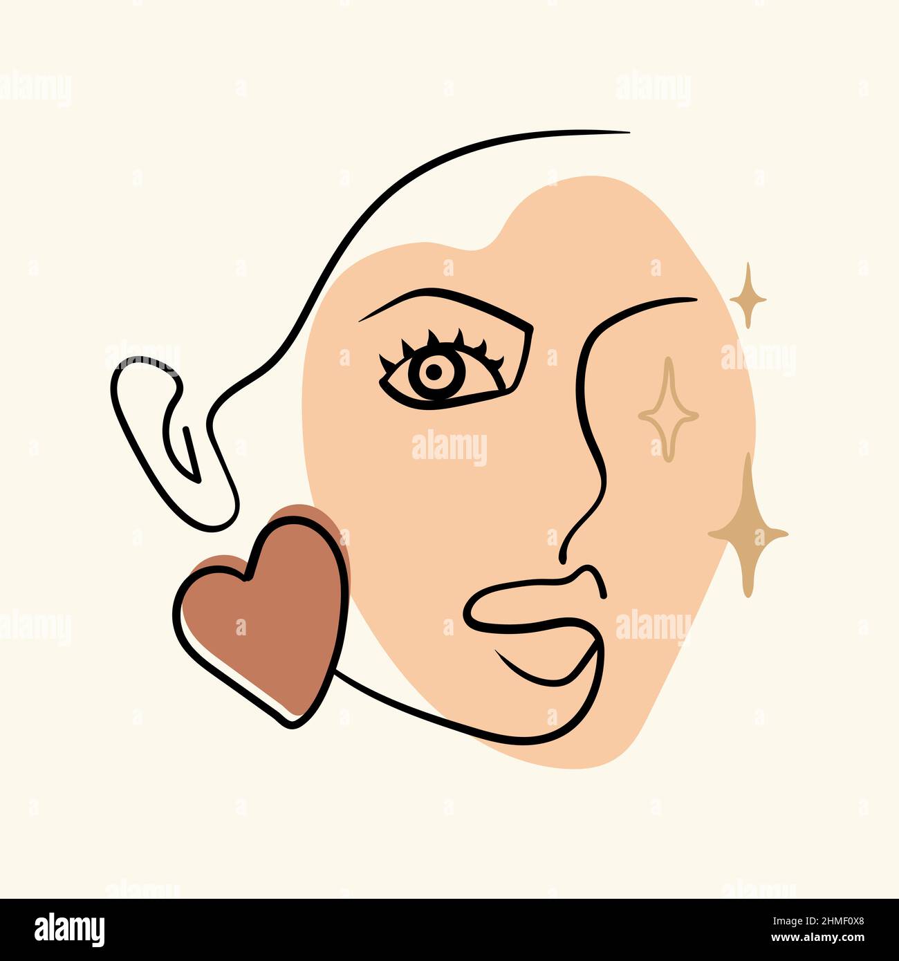 Abstract poster with minimal woman face. One line drawing style. Doodle ...