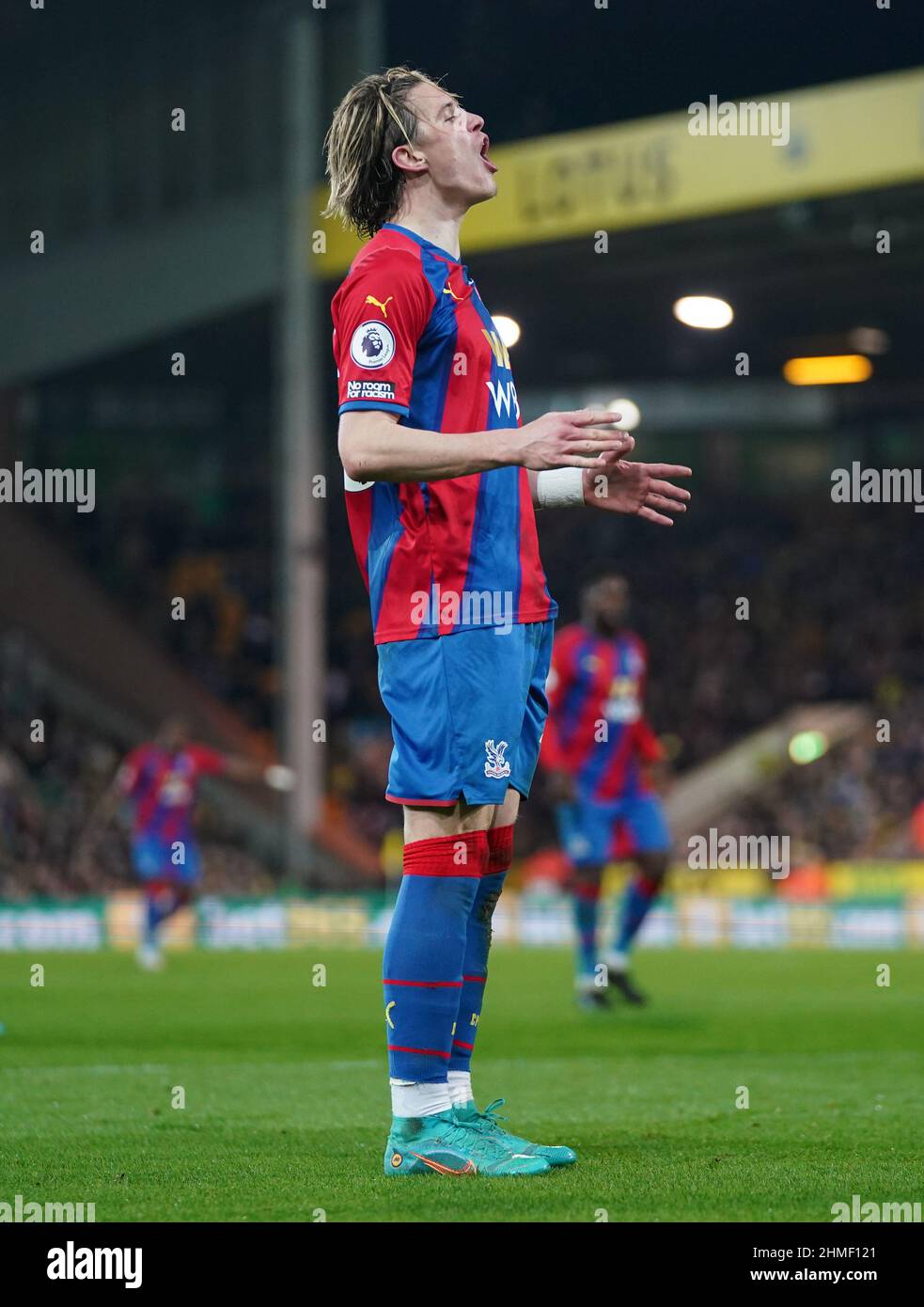 Crystal Palace's Conor Gallagher reacts during the Premier League match at Carrow Road, Norwich. Picture date: Wednesday February 9, 2022. Stock Photo