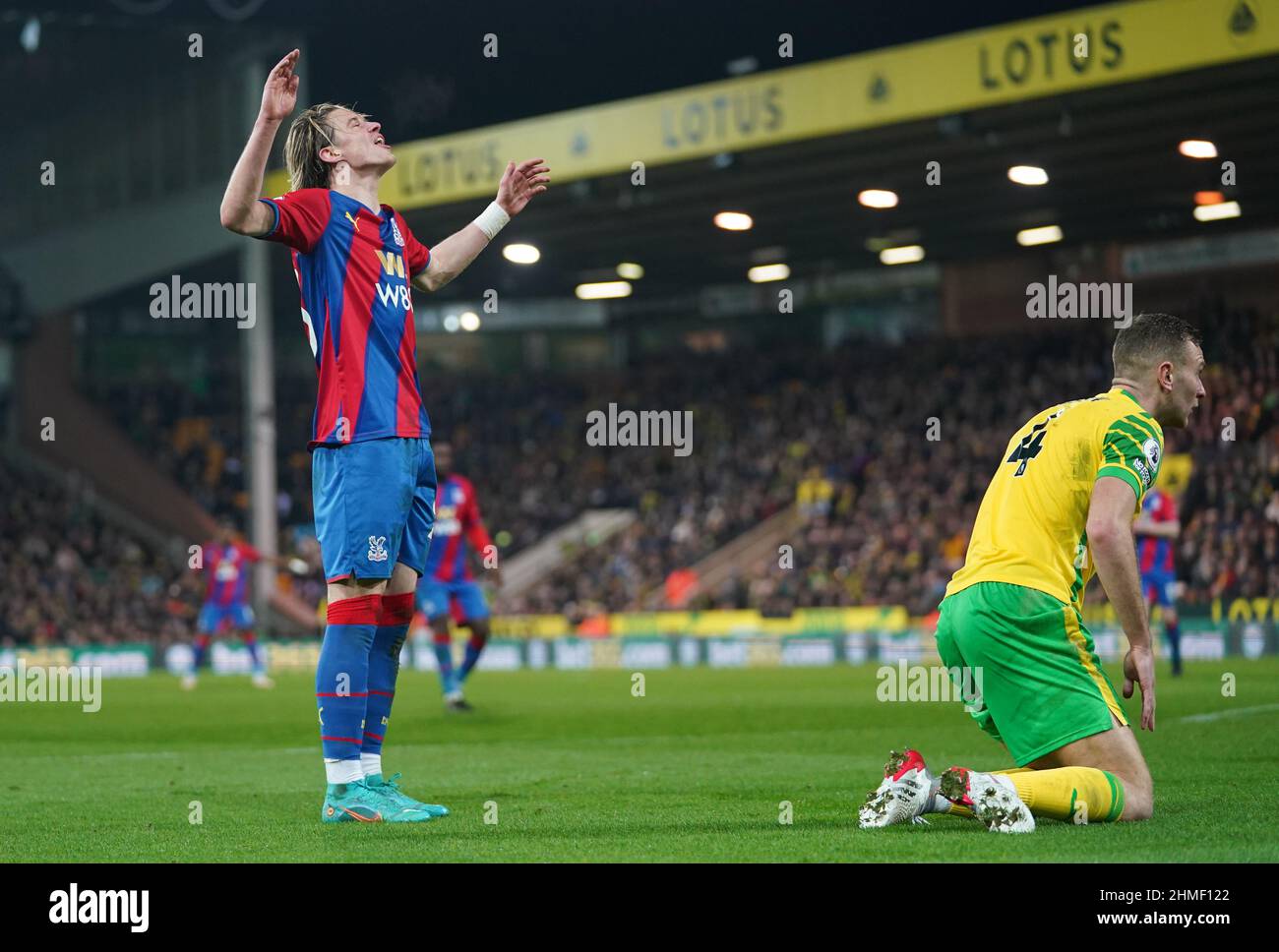 Crystal Palace's Conor Gallagher reacts during the Premier League match at Carrow Road, Norwich. Picture date: Wednesday February 9, 2022. Stock Photo