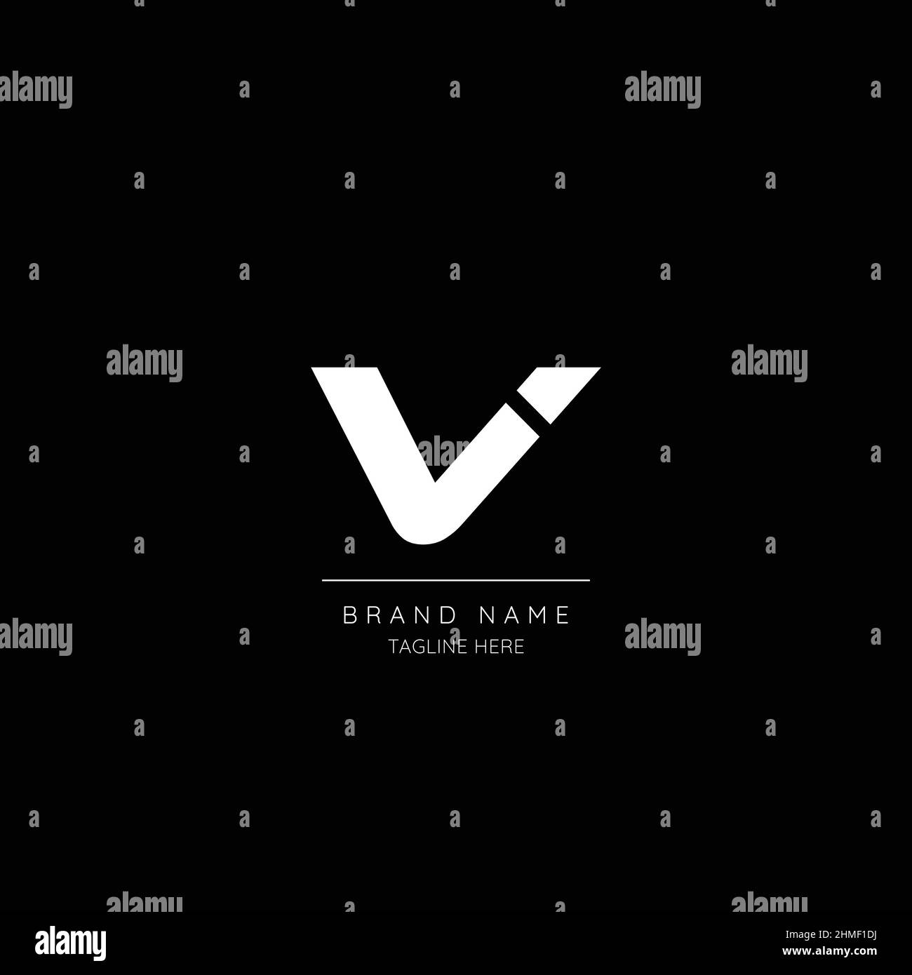 Minimal style white and black color letter V initial based logo Stock