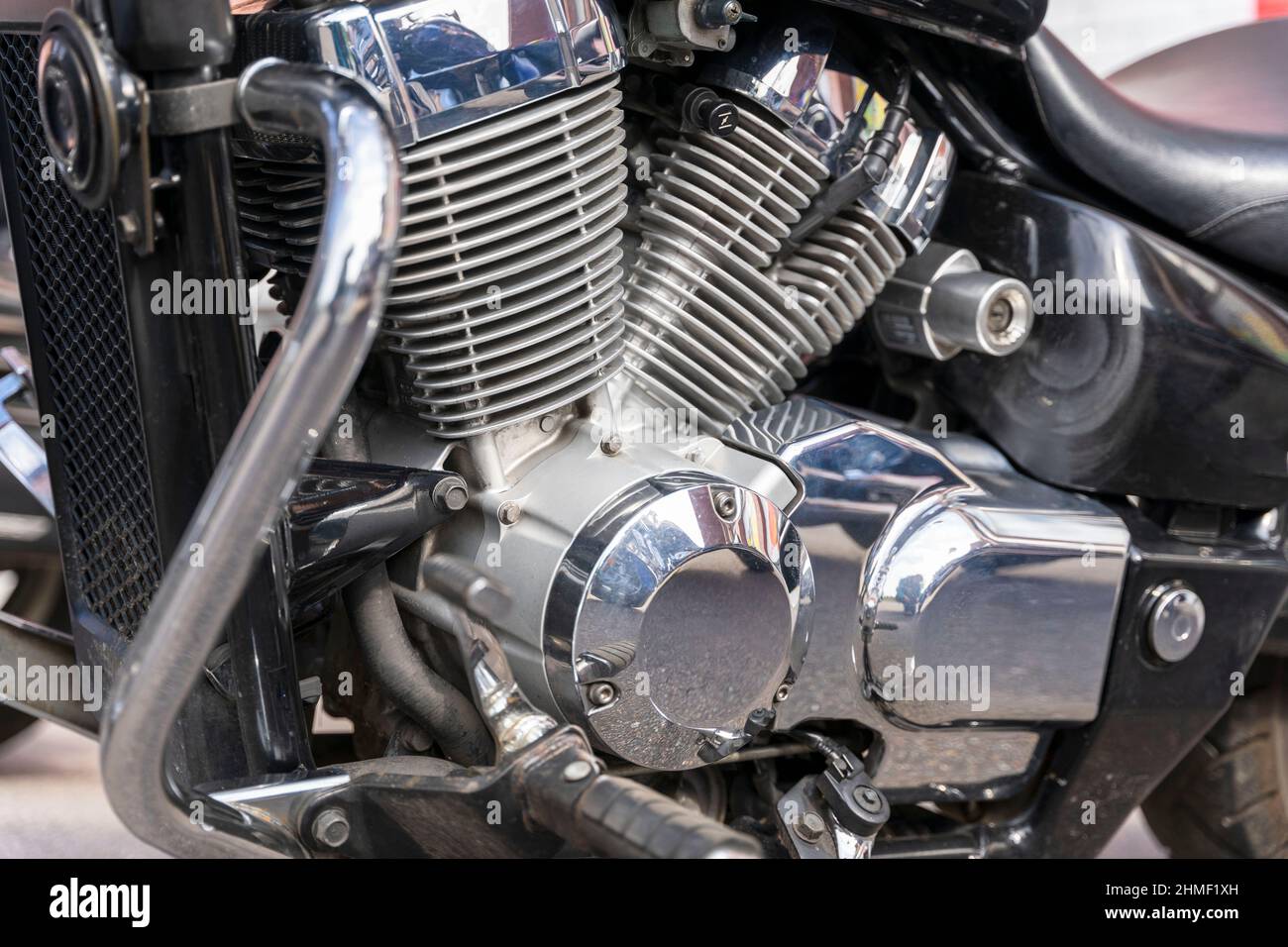 Vshaped motorcycle engine, Shiny chrome plated powerful Vshaped