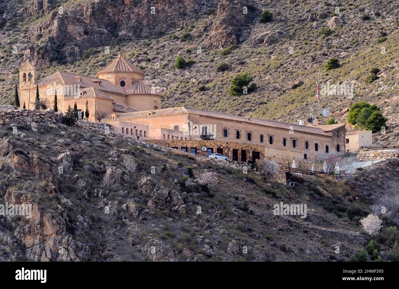 Virgin de Saliente Monastery, general view, Sierra de las Estancias, Andalusia, Spain Stock Photo