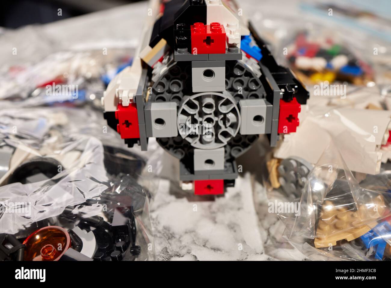 Rocket Structural Block assembling a rocket constructor. colored plastic small blocks Stock ...