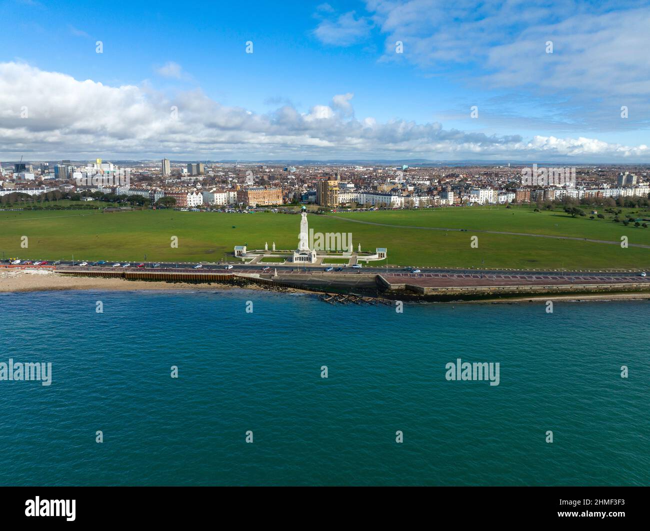 The Portsmouth Naval Memorial, sometimes known as Southsea Naval Memorial, is a war memorial in Portsmouth, Hampshire, England, on Southsea Common. Stock Photo