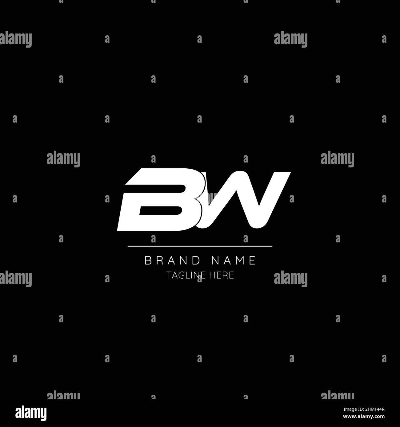 Minimal style icon in black and white color letter BW initial based