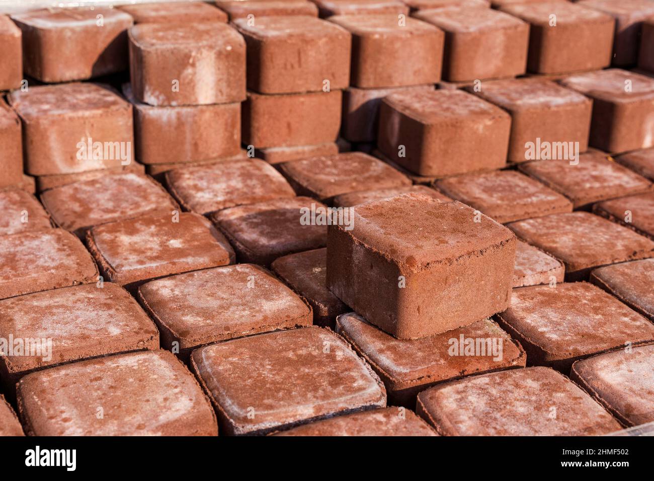 Rows of paving slabs on a pallet, Paving stones are prepared for paving