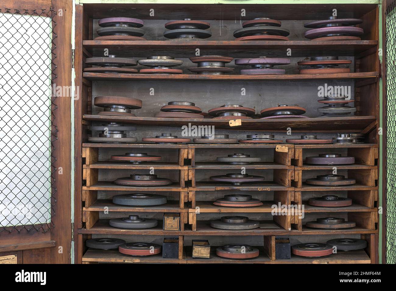 Cupboard with grinding wheels in a historic lathe shop, now an