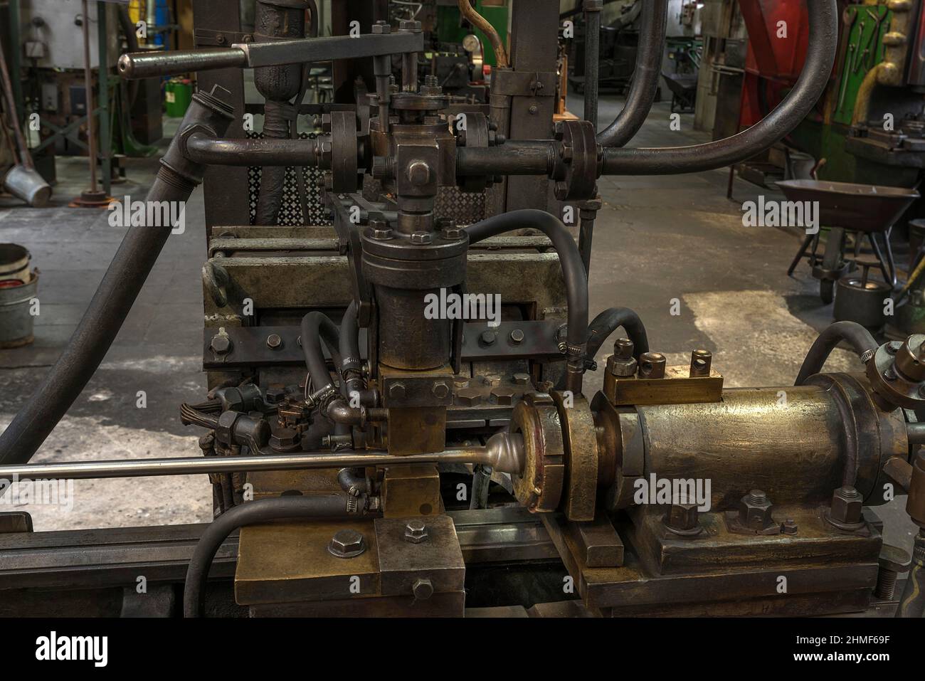 Upsetting machine for valves in a former valve factory, now an industrial museum, Lauf an der Pegnitz, Middle Franconia, Bavaria, Germany Stock Photo