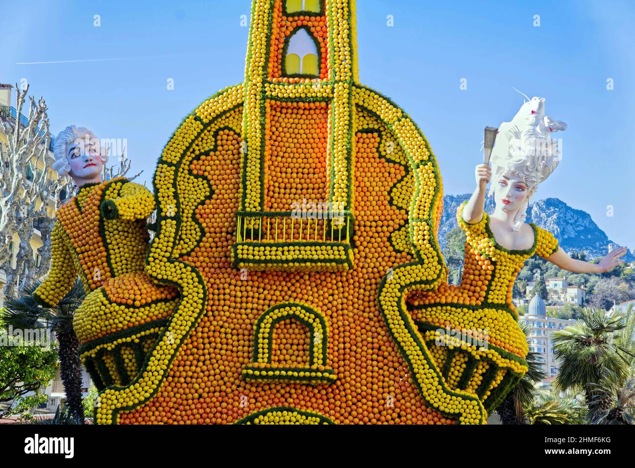 Menton, France. 9th Feb, 2022. An installation decorated with lemons
