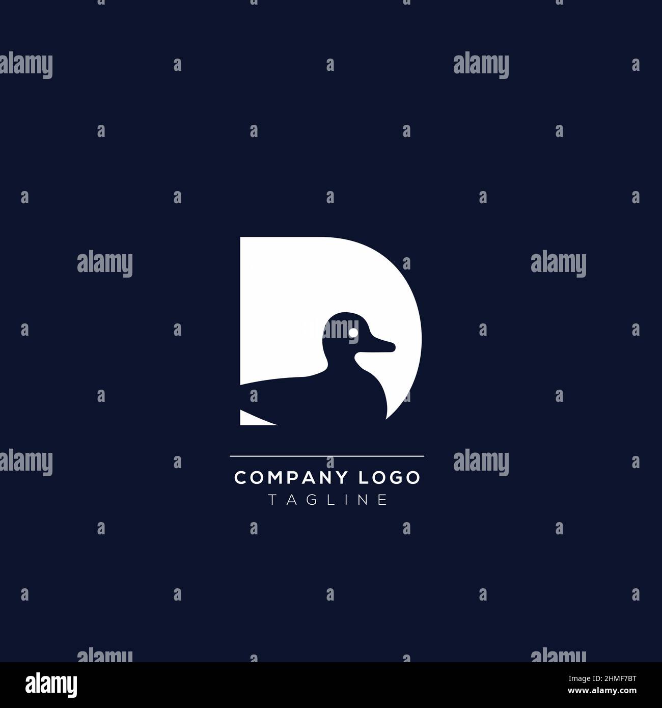 Logo template letter D with DUCK symbol incorporated. Negative Space abstract Style Modern Vector Editable. Stock Vector