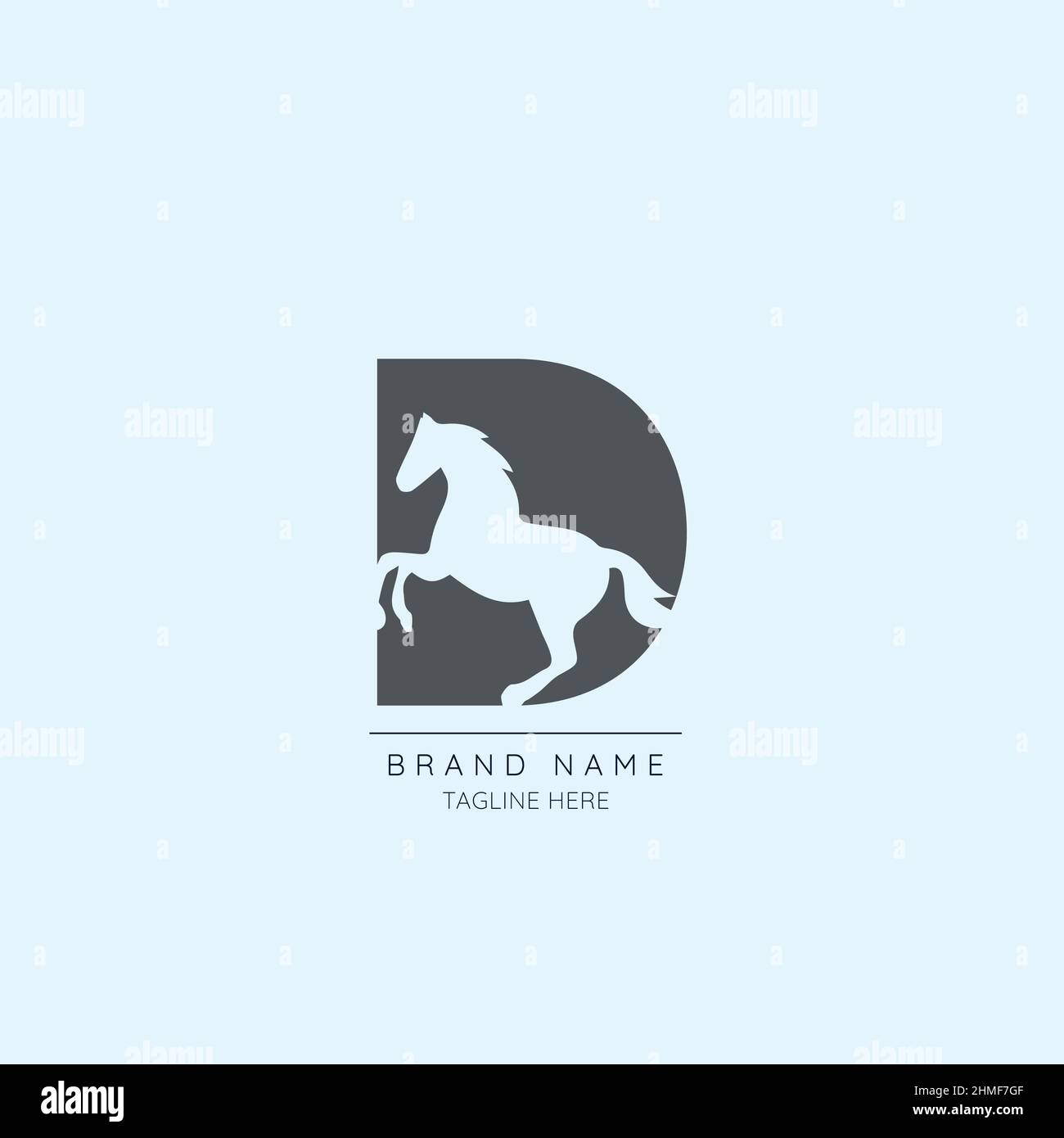 Logo template letter D with HORSE symbol incorporated. Negative Space abstract Style Modern Vector Editable. Stock Vector